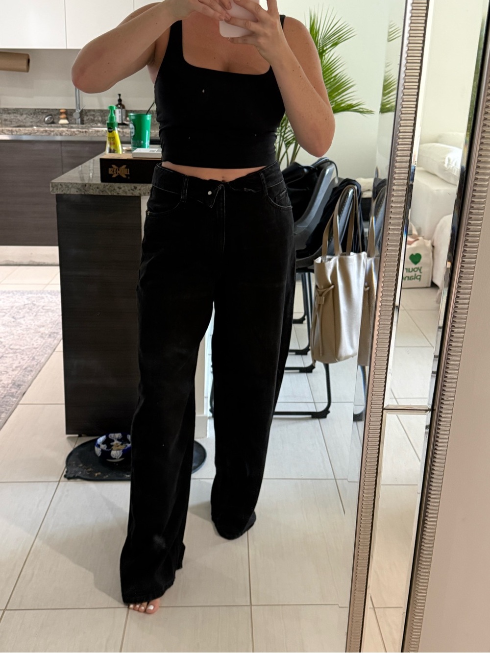 Zara Black Wide-Leg Flare Jeans
